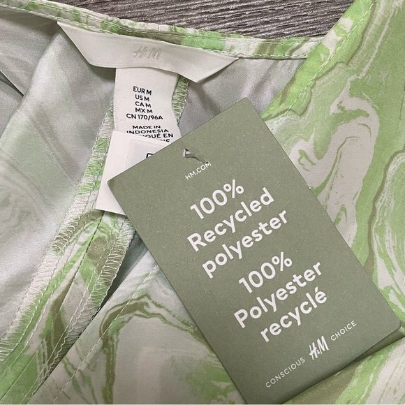 H&M WOMENS KAFTAN DRESS GREEN MARBLED V-NECK SIZE M - Picture 6 of 9